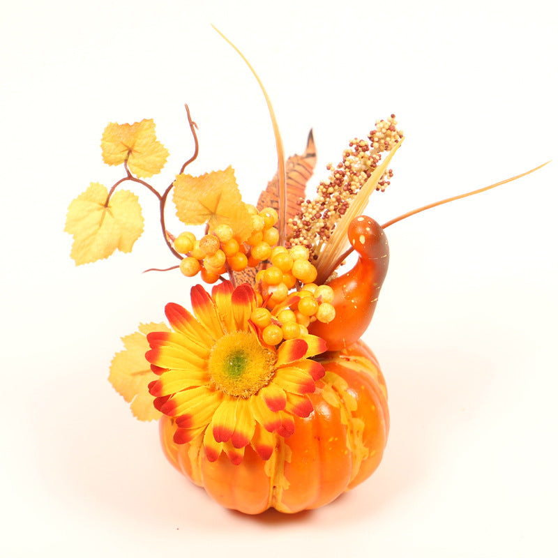 Lot de 3 arrangements floraux artificiels d'automne en vrac dans des ornements de vase en citrouille en gros 
