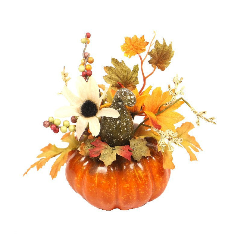 Lot de 3 arrangements floraux artificiels d'automne en vrac dans des ornements de vase en citrouille en gros 