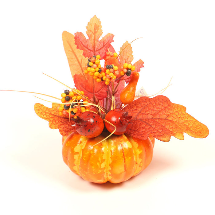 Bulk 3Pcs Artificial Fall Floral Arrangements in Pumpkin Vase Ornaments Wholesale