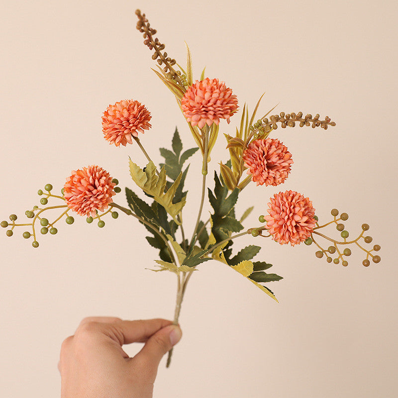 Bulk 12.5" Artificial Pom Pom Mums Bush Realistic Autumn Flowers for Fall Decor Thanksgiving Tabletop Wreath DIY Whoelsale