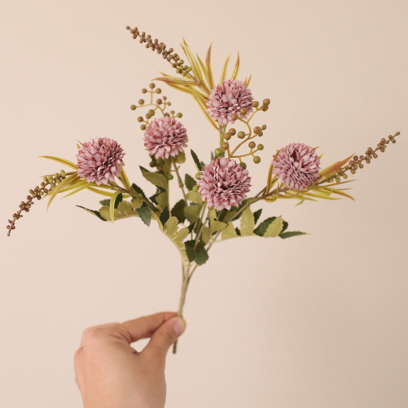 Bulk 12.5" Artificial Pom Pom Mums Bush Realistic Autumn Flowers for Fall Decor Thanksgiving Tabletop Wreath DIY Whoelsale