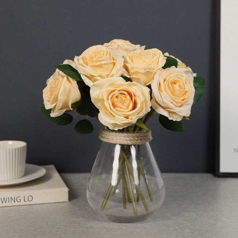 Fleurs artificielles en soie avec tige de rose à bord brûlé d'automne en vrac de 11 pouces en gros