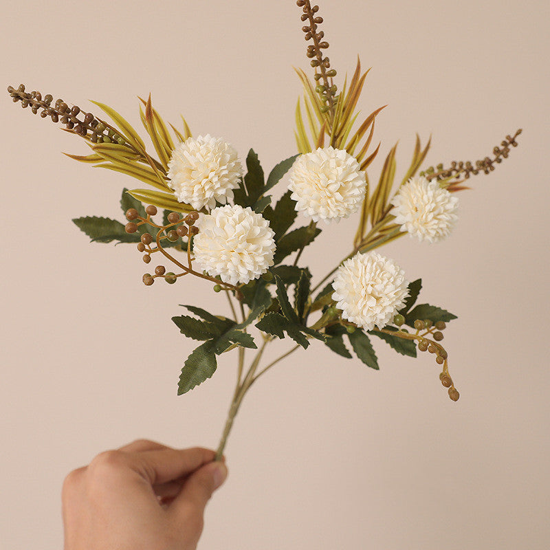 Bulk 12.5" Artificial Pom Pom Mums Bush Realistic Autumn Flowers for Fall Decor Thanksgiving Tabletop Wreath DIY Whoelsale