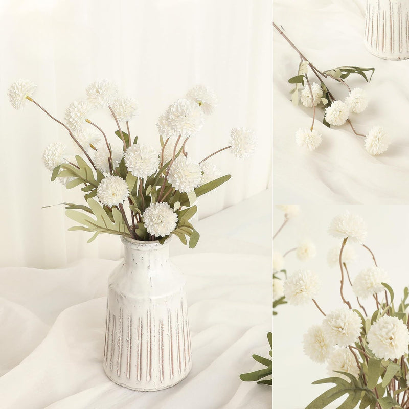 5Pcs Realistic Artificial Pompon Mums - Premium Silk Chrysanthemums for DIY Bouquets & Wedding Decor (Beige, Ready-to-Use, Great Value)