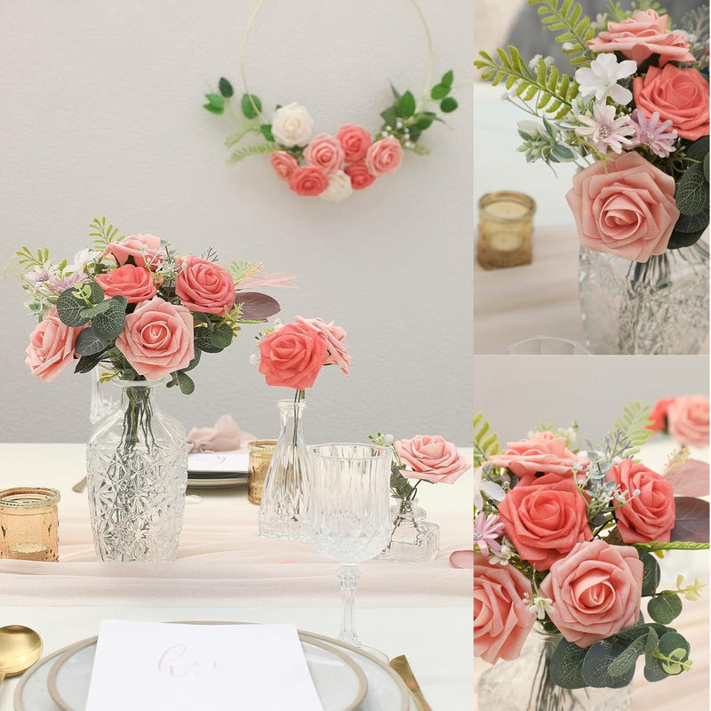 25pcs Real-Looking Foam Roses - Bendable Stems for DIY Wedding Bouquets, Bridal Showers & Centerpieces (Ivory/White/Purple) - Great Value for Money