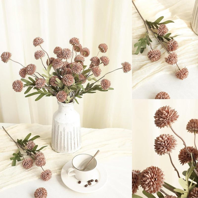 5Pcs Realistic Artificial Pompon Mums - Premium Silk Chrysanthemums for DIY Bouquets & Wedding Decor (Beige, Ready-to-Use, Great Value)
