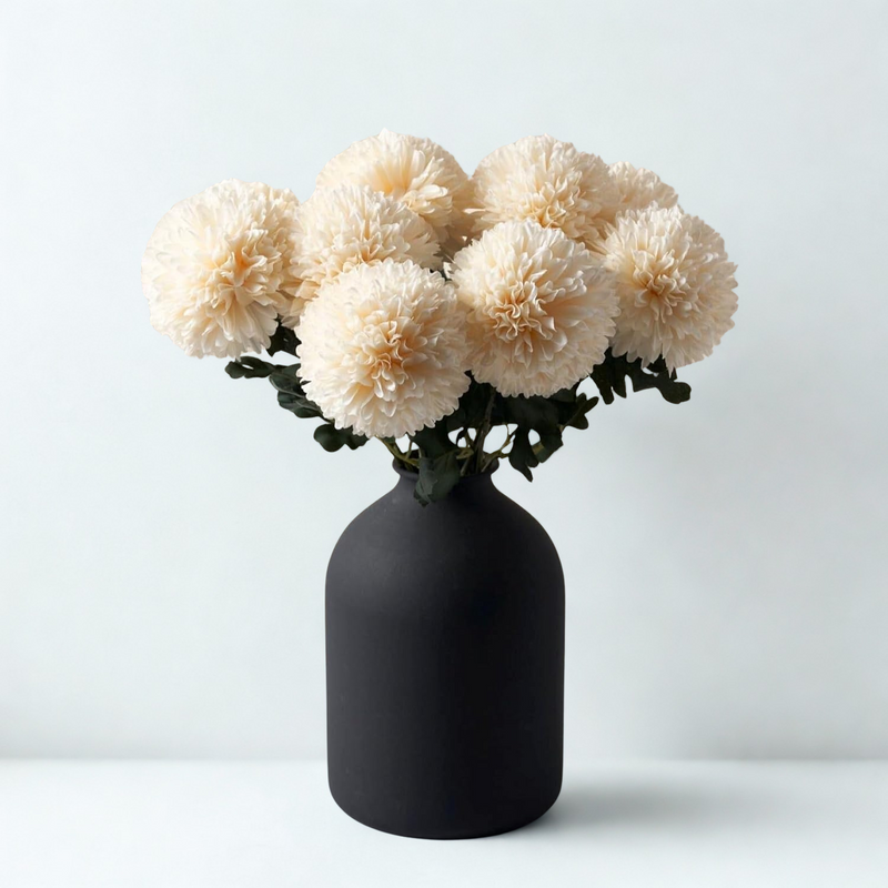 10 Stems Realistic Artificial Silk Mums - Neutral Beige & Eucalyptus Floral Set for Vase Arrangements (Soft Texture, Great Value）