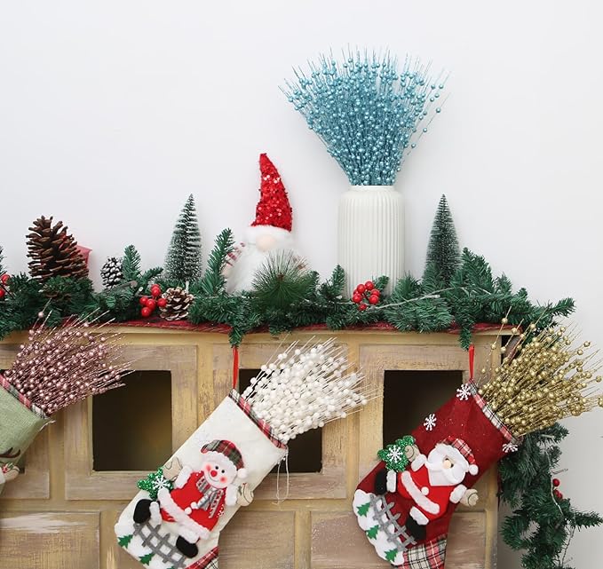 Bulk 10 Bundles 17" Artificial Glitter Holy Berry Stems Christmas Picks Wholesale