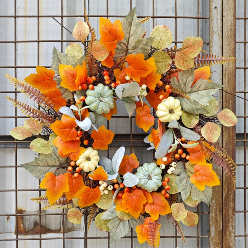 Bulk Fall Pumpkin Maple Leaf Wreath Artificial Plant Wreath Thanksgiving Day Harvest Festival Party Decor Wholesale