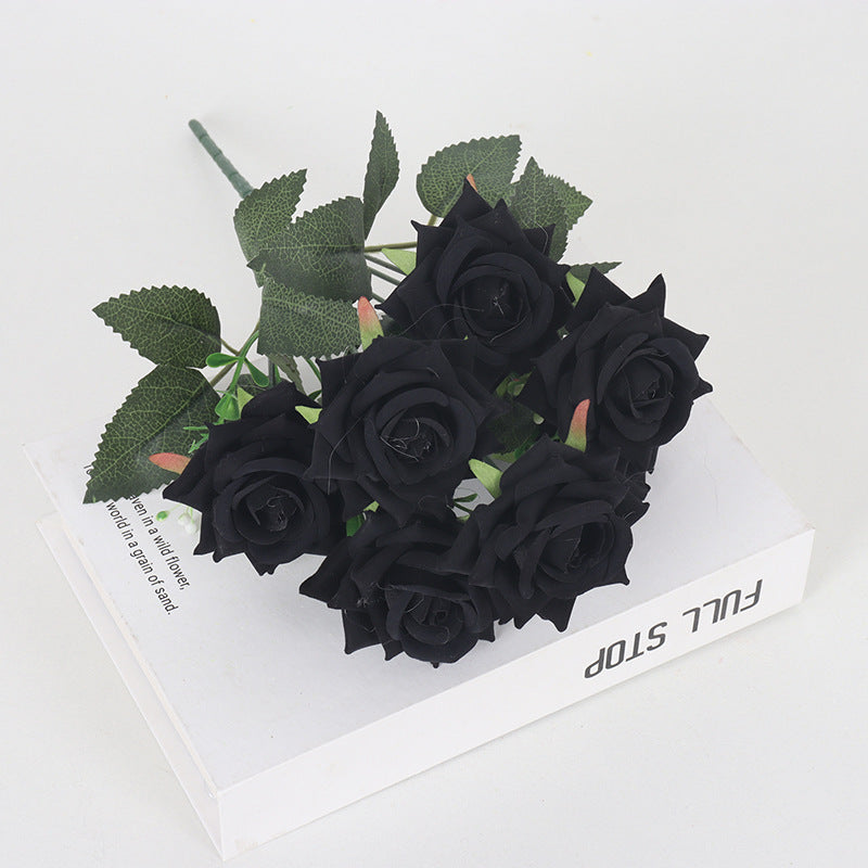 Bulk 11 Colors 14" Blooming Velvet Rose Bush Stems Velvet Artificial Flowers Wholesale