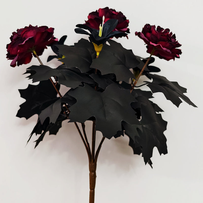 Bulk 14" Black Lilies & Peonies Bush Bouquet Halloween Decor Wholesale