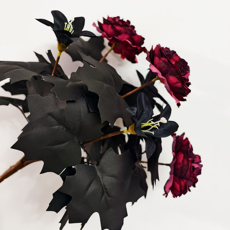 Bulk 14" Black Lilies & Peonies Bush Bouquet Halloween Decor Wholesale
