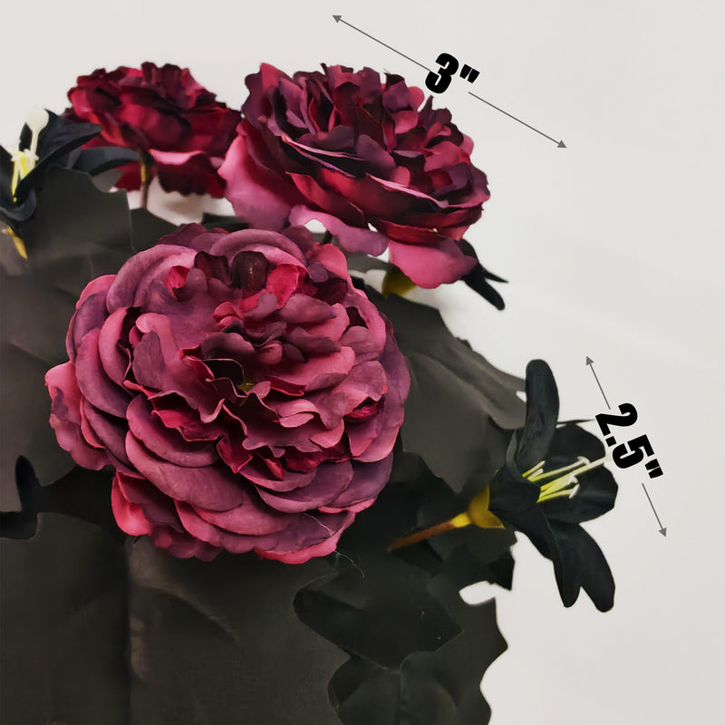 Bulk 14" Black Lilies & Peonies Bush Bouquet Halloween Decor Wholesale