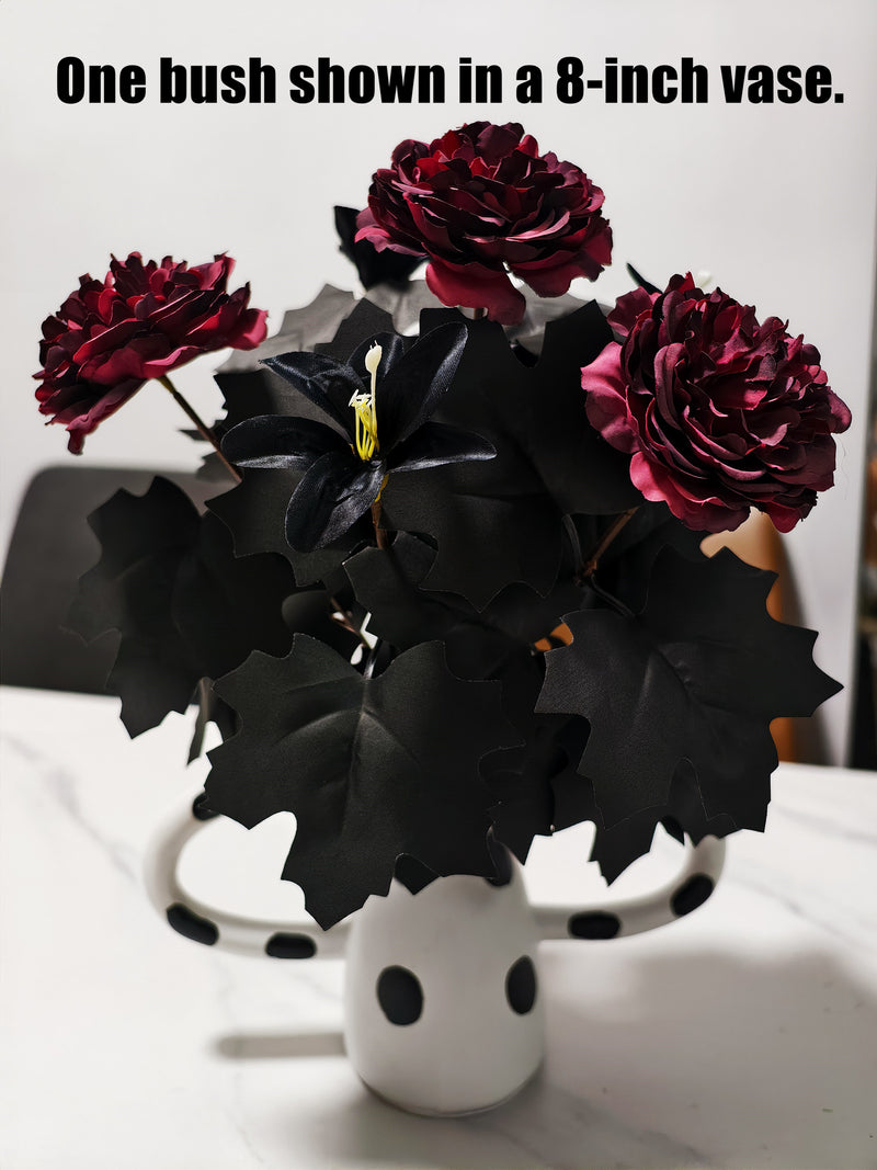 Bulk 14" Black Lilies & Peonies Bush Bouquet Halloween Decor Wholesale