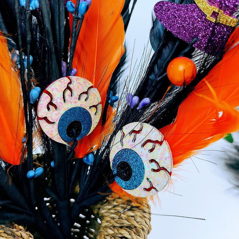 Pampas noires en vrac de 15 pouces avec des globes oculaires en feutre, citrouilles, décoration d'Halloween, vente en gros