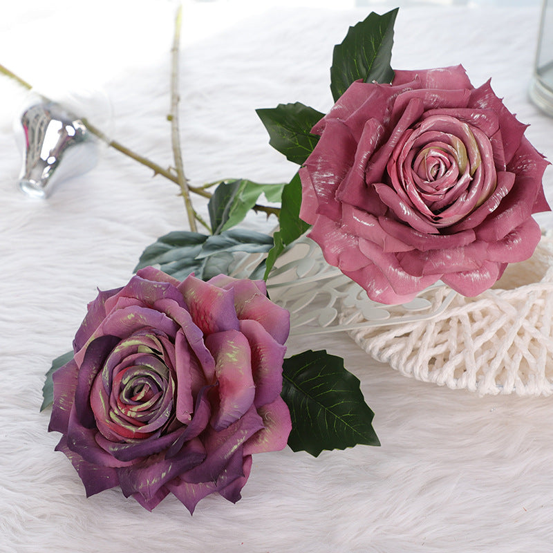 Bulk 3Pcs Vintage 1970s Theme Wedding Rose Stems Silk Flowers Oil Painting Rose Arrangement Wholesale