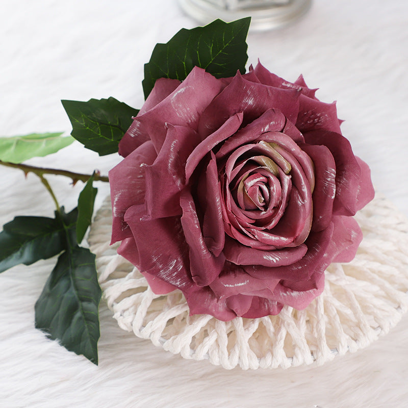 Bulk 3Pcs Vintage 1970s Theme Wedding Rose Stems Silk Flowers Oil Painting Rose Arrangement Wholesale