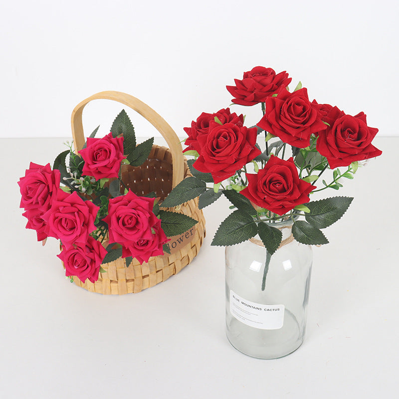 Bulk 11 Colors 14" Blooming Velvet Rose Bush Stems Velvet Artificial Flowers Wholesale