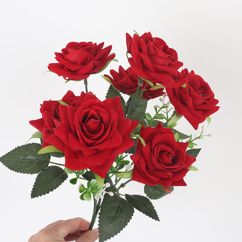 Bulk 11 Colors 14" Blooming Velvet Rose Bush Stems Velvet Artificial Flowers Wholesale