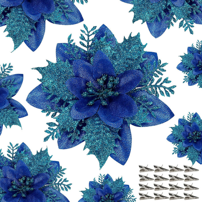 Bulk 18Pcs Poinsettia Flower Artificial Poinsettia with Clips Christmas Decorations Wholesale