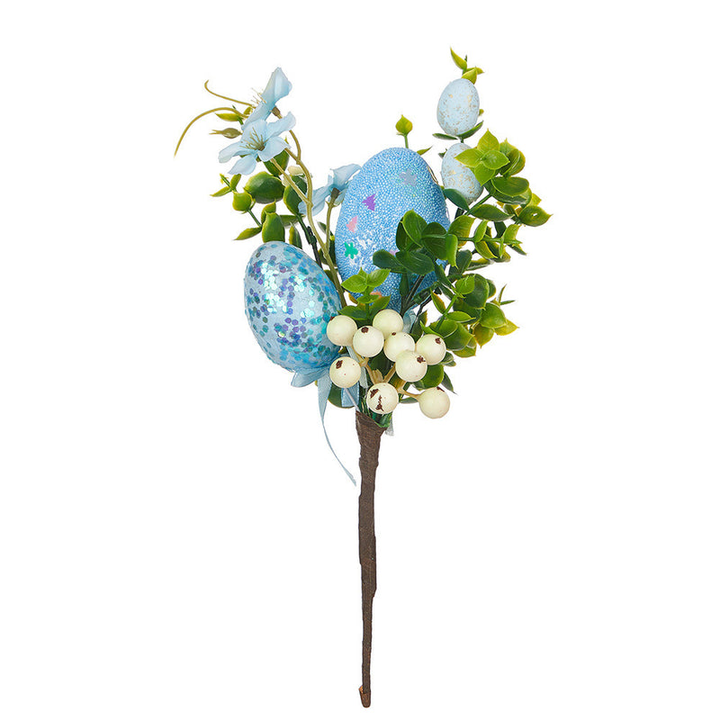 Bulk 6pcs Faux Easter Flowers Stems with Eggs Ornaments Wholesale