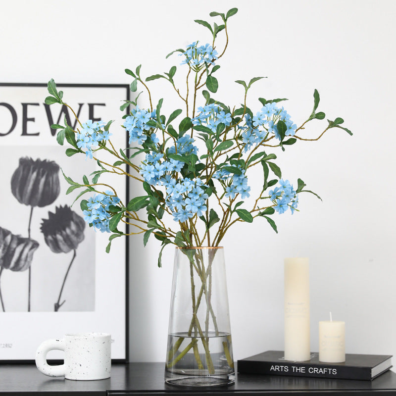 Lot de 2 tiges de plantes Plumbago bleues de 33,4 pouces en vrac, fleurs artificielles en soie, dentelure du Cap, vente en gros 