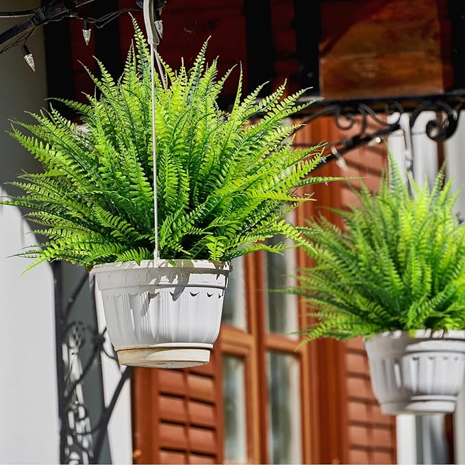 Clearance Bulk 8Pcs Greenery Boston Ferns UV Resistant Artificial Greenery Plants for Outdoors Wholesale