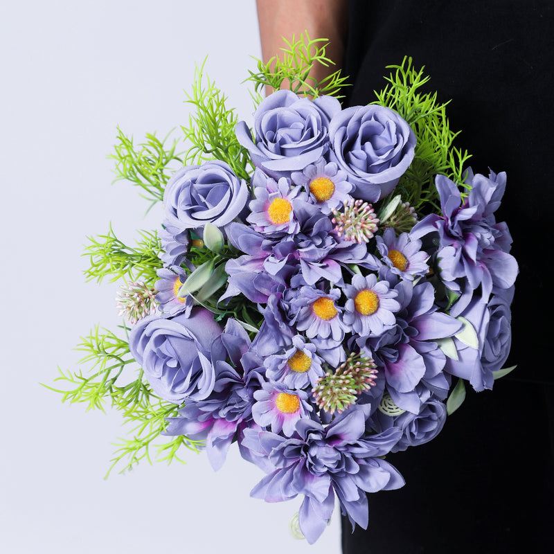 Bulk 9" Small Free-Form Bridal Bouquet in Dream Purple Rose Dahlia and Daisy Bouquet Wholesale