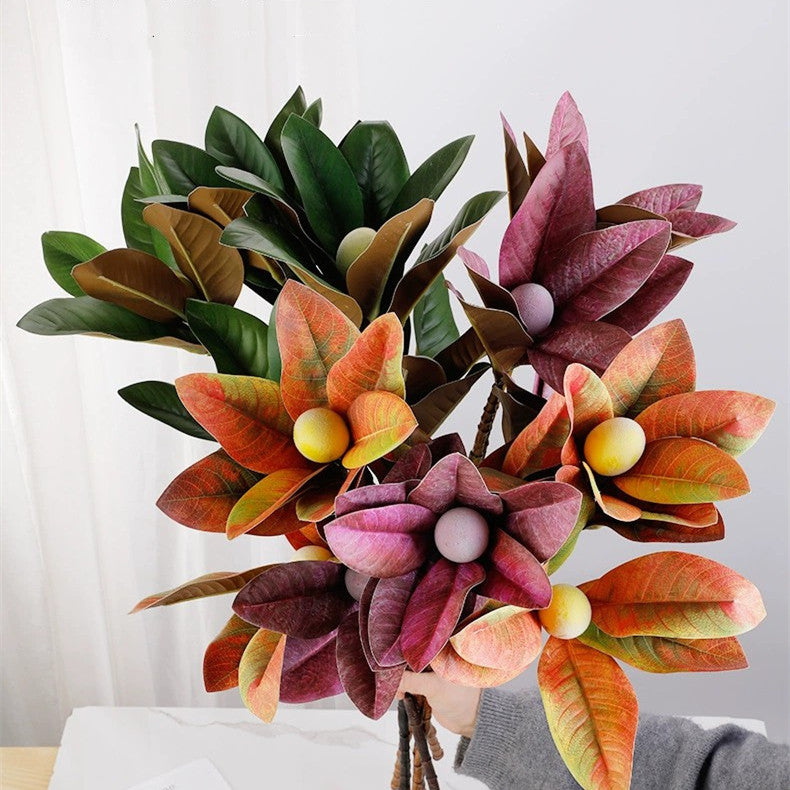 Bulk 12pcs 33" Magnolia Leaves With Fruits Stems Spray Artificial Branch Leaves Wholesale