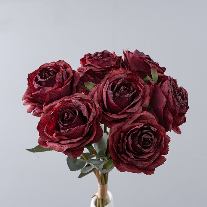 Bulk 16.9" Artificial Burnt-Edge Rose Bouquet - Fake Fall Roses for Autumn Decor, Home, Thanksgiving & Harvest Displays Wholesale