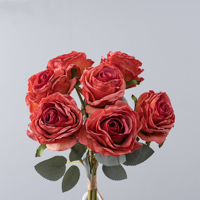 Bulk 16.9" Artificial Burnt-Edge Rose Bouquet - Fake Fall Roses for Autumn Decor, Home, Thanksgiving & Harvest Displays Wholesale
