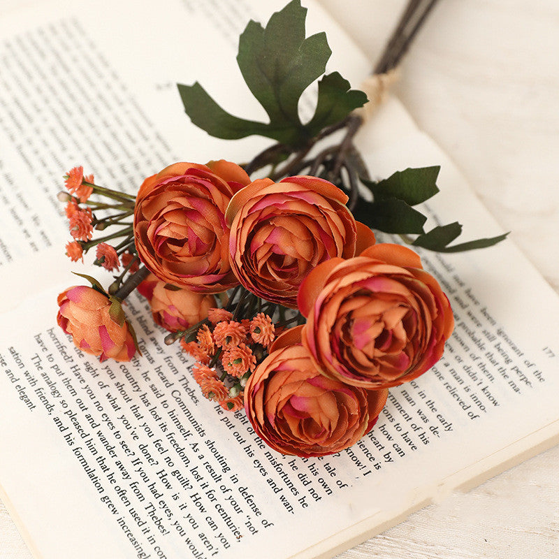 Bulk 12.5" Artificial Autumn Ranunculus Bouquet Realistic Fall Flowers for Fall Decor Thanksgiving Tabletop Wreath DIY Wholesale