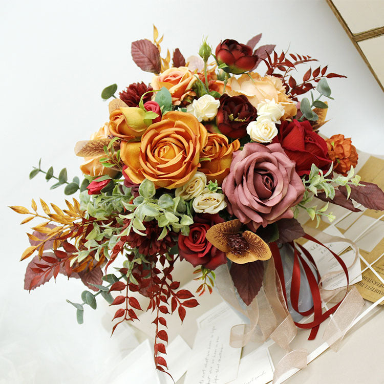 Bulk 16 inches Tall Rose Peony Flowers Arrangement Retro Silk Floral Bouquet Wholesale