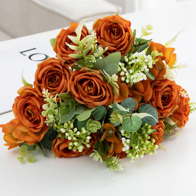 Bulk 12.2" Small Autumn Color Rose Artificial Silk Flower Bouquet Wholesale