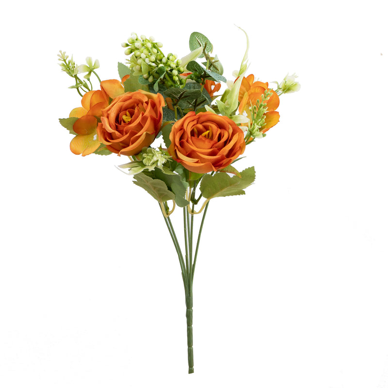Bulk 12.2" Small Autumn Color Rose Artificial Silk Flower Bouquet Wholesale