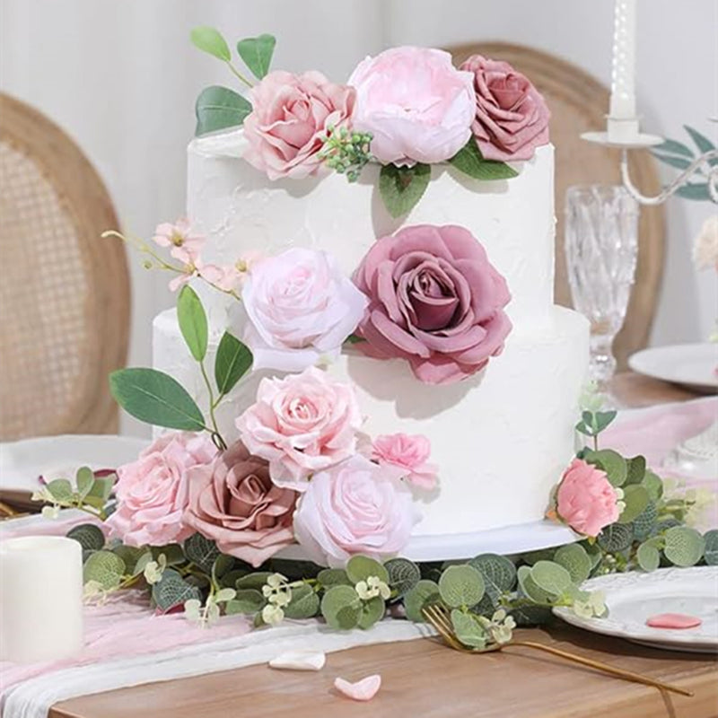 Coffret de fleurs artificielles en vrac, fausses fleurs pour gâteaux avec tiges pour bouquets de mariage, centres de table, fête prénatale, vente en gros