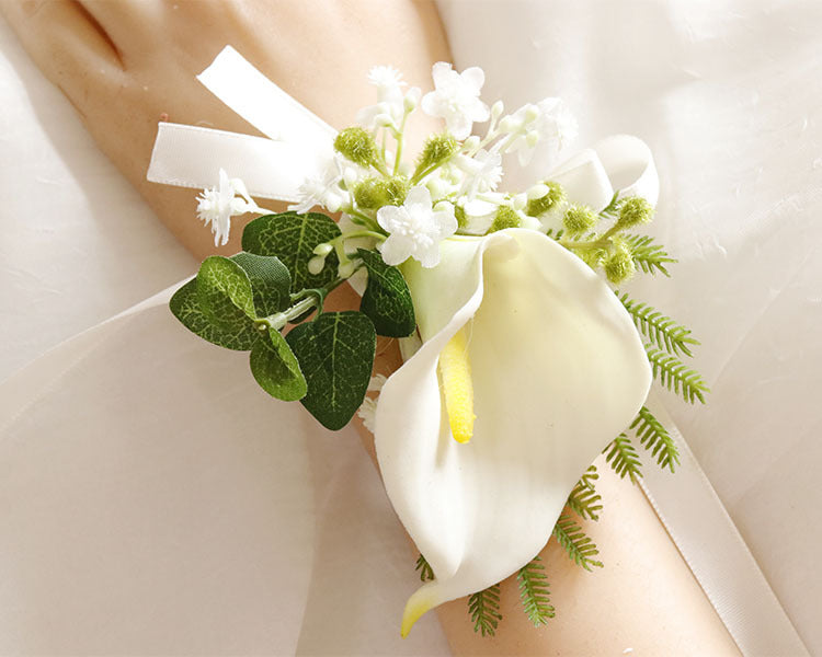 Bulk Handmade Calla Lily Wrist Corsage with Greenery Wholesale