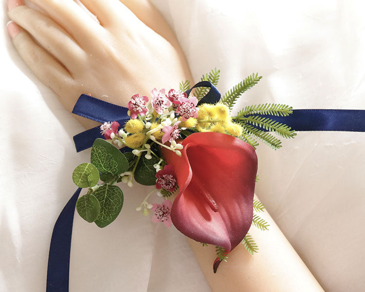 Bulk Handmade Calla Lily Wrist Corsage with Greenery Wholesale