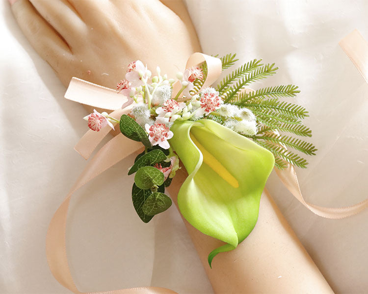 Bulk Handmade Calla Lily Wrist Corsage with Greenery Wholesale