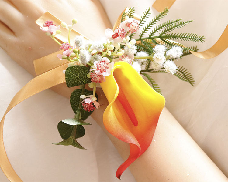 Bulk Handmade Calla Lily Wrist Corsage with Greenery Wholesale