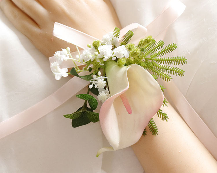 Bulk Handmade Calla Lily Wrist Corsage with Greenery Wholesale