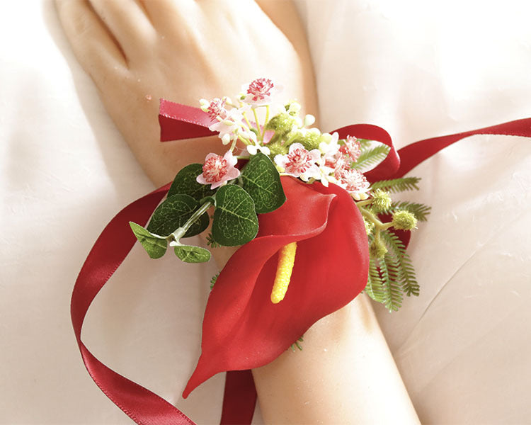 Bulk Handmade Calla Lily Wrist Corsage with Greenery Wholesale