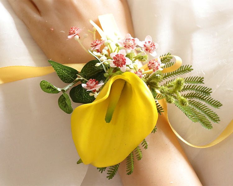 Bulk Handmade Calla Lily Wrist Corsage with Greenery Wholesale