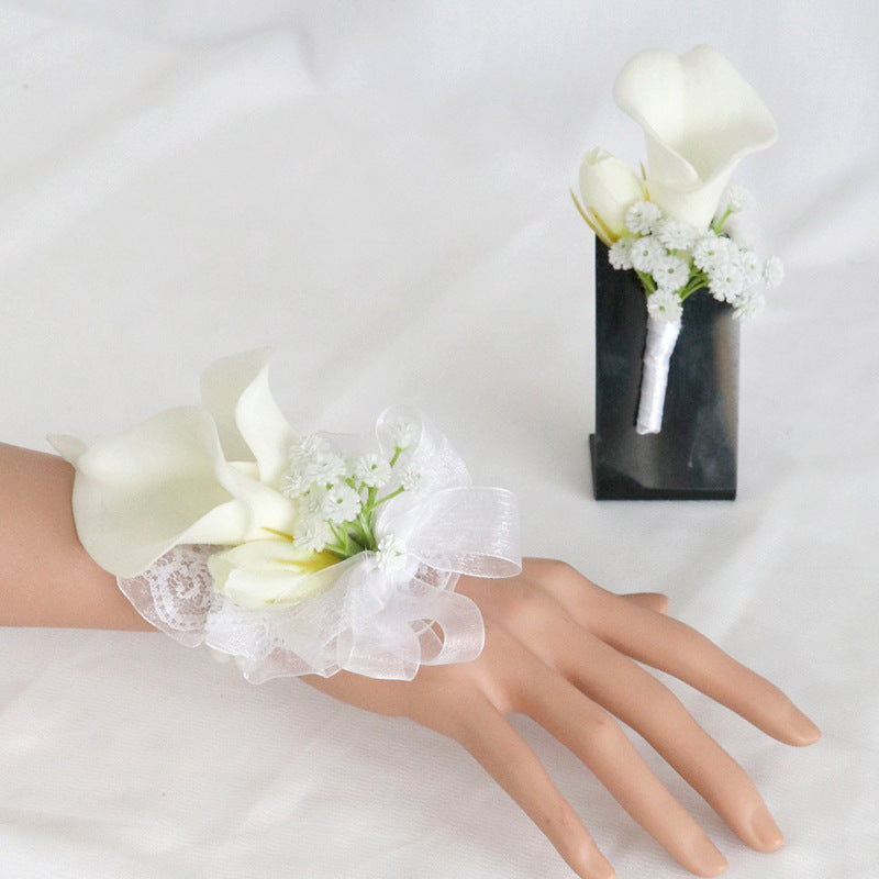 white calla lily boutonniere Bulk White Calla Lily Boutonniere and Corsage Wrist Wedding Wholesale — Artificialmerch