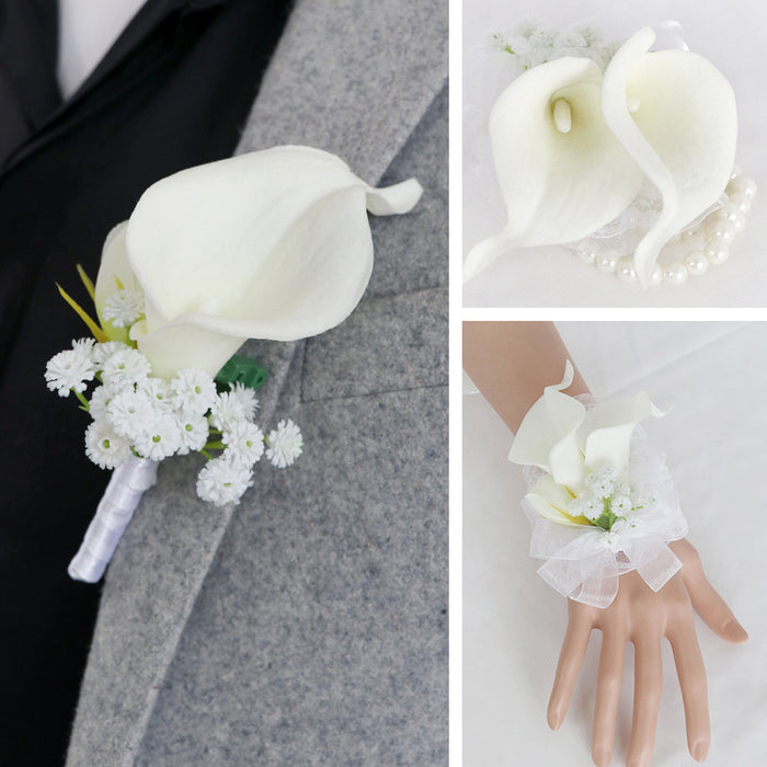 Bulk White Calla Lily Boutonniere and Corsage Wrist Wedding Wholesale