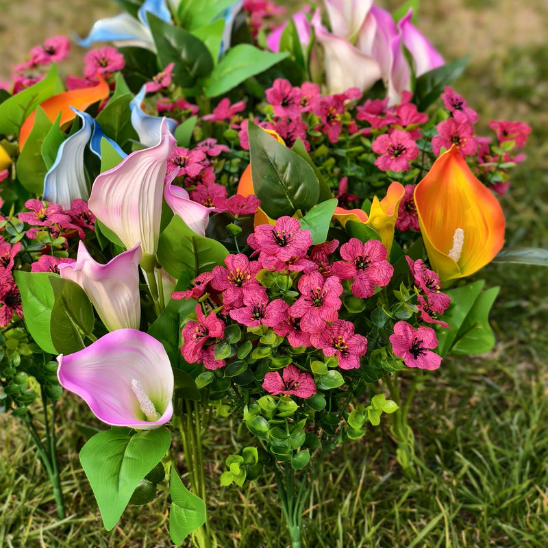 Bulk 12 Bundles 15.7"UV Resistant Spring Outside Flowers Mixed Calla Lily Orchid Plants Wholesale