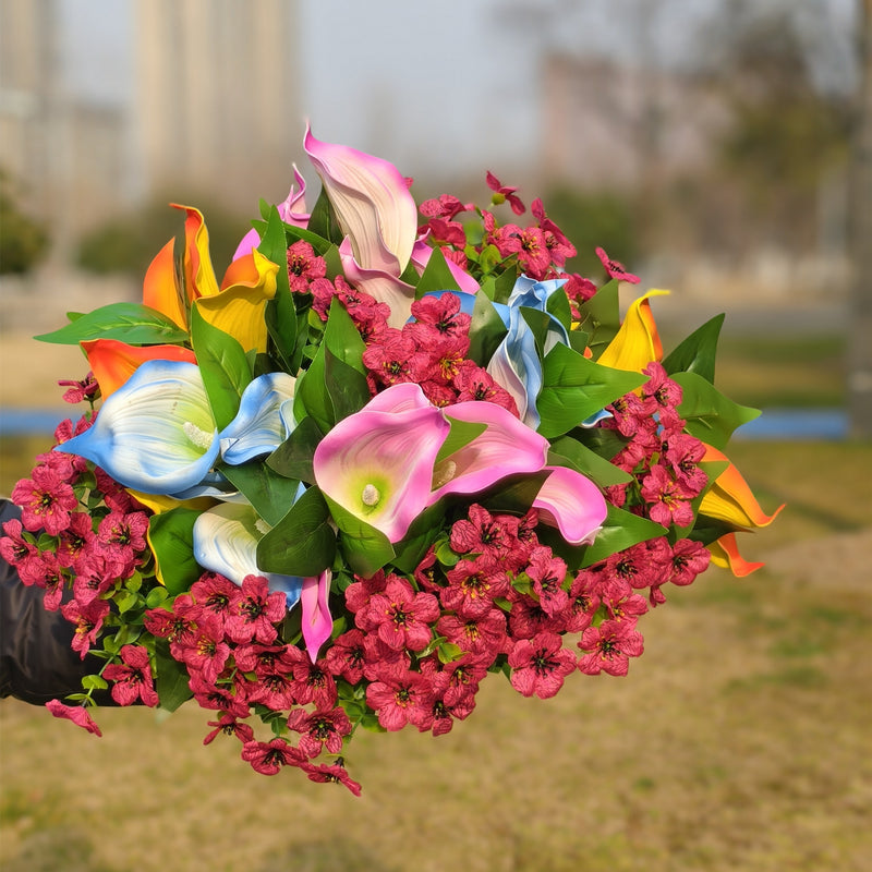Bulk 12 Bundles 15.7"UV Resistant Spring Outside Flowers Mixed Calla Lily Orchid Plants Wholesale
