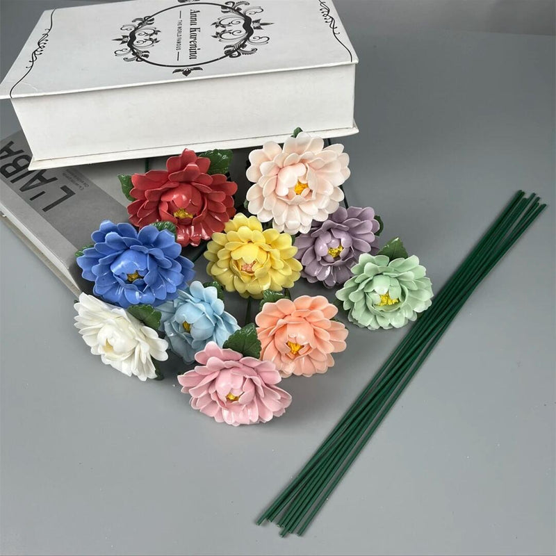 Fleurs de camélia en porcelaine en vrac Tiges Artisanat Décoration florale en céramique Vente en gros