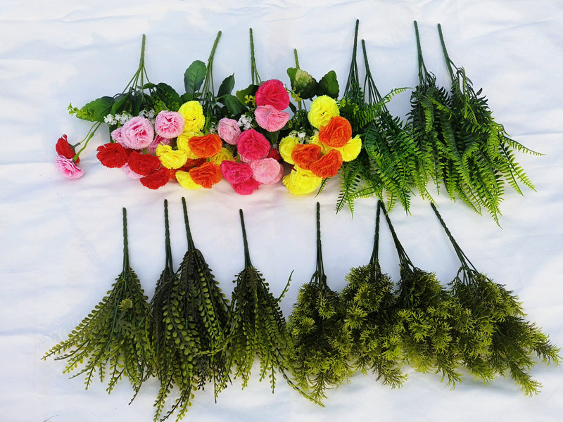 Bulk 16pcs Mixed Faux Outdoor Flowers Carnations with Plants UV Resistant Wholesale