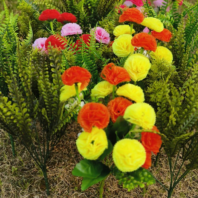 Bulk 16pcs Mixed Faux Outdoor Flowers Carnations with Plants UV Resistant Wholesale